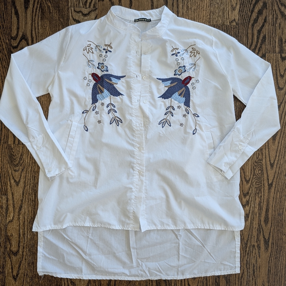 White Embroidered Button Down Shirt
